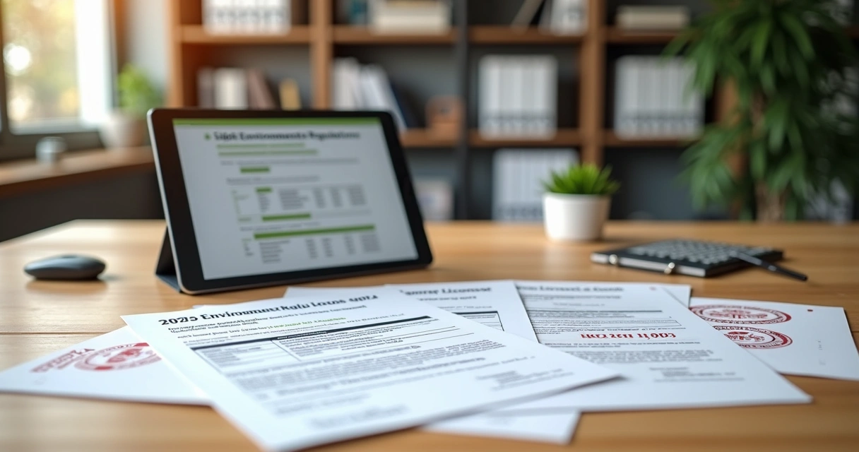 ngo-illustration-Artboard 5 Cartório com documentos oficiais de licenciamento ambiental e selo de aprovação recente