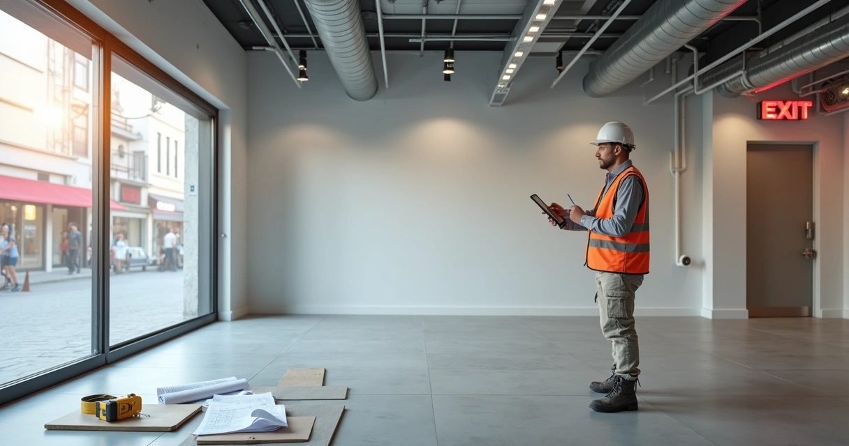 ngo-illustration-Artboard 5 Engenheiro realizando vistoria técnica em obra de nova loja comercial